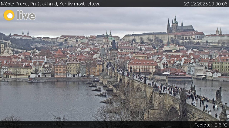 Město Praha - Pražský hrad, Karlův most, Vltava - 29.12.2025 v 10:00