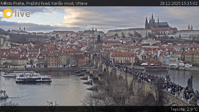 Město Praha - Pražský hrad, Karlův most, Vltava - 29.12.2025 v 15:15