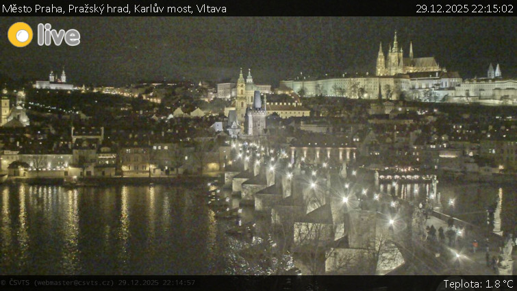 Město Praha - Pražský hrad, Karlův most, Vltava - 29.12.2025 v 22:15