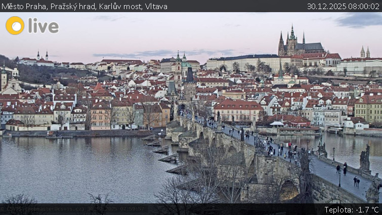 Město Praha - Pražský hrad, Karlův most, Vltava - 30.12.2025 v 08:00
