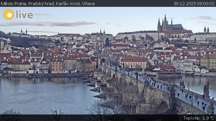 Město Praha - Pražský hrad, Karlův most, Vltava - 30.12.2025 v 09:00