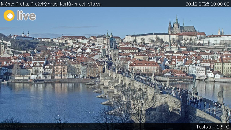 Město Praha - Pražský hrad, Karlův most, Vltava - 30.12.2025 v 10:00