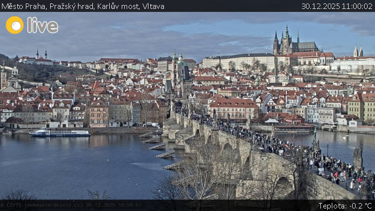 Město Praha - Pražský hrad, Karlův most, Vltava - 30.12.2025 v 11:00