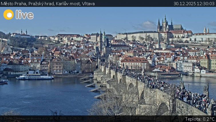 Město Praha - Pražský hrad, Karlův most, Vltava - 30.12.2025 v 12:30
