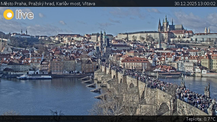 Město Praha - Pražský hrad, Karlův most, Vltava - 30.12.2025 v 13:00