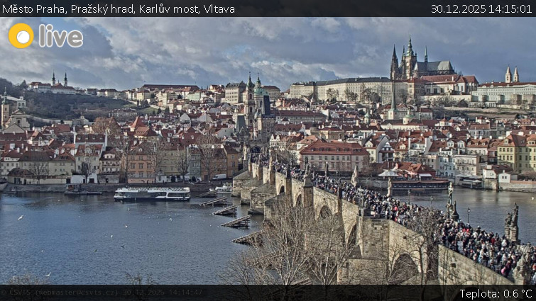 Město Praha - Pražský hrad, Karlův most, Vltava - 30.12.2025 v 14:15