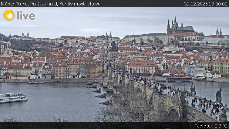 Město Praha - Pražský hrad, Karlův most, Vltava - 31.12.2025 v 10:30