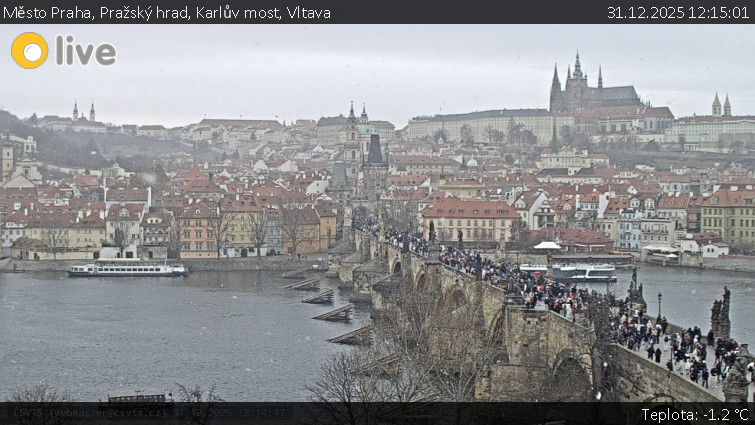 Město Praha - Pražský hrad, Karlův most, Vltava - 31.12.2025 v 12:15