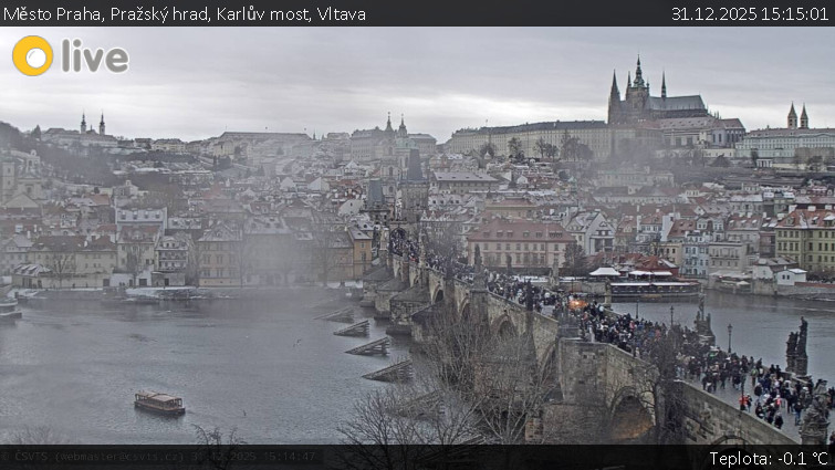 Město Praha - Pražský hrad, Karlův most, Vltava - 31.12.2025 v 15:15