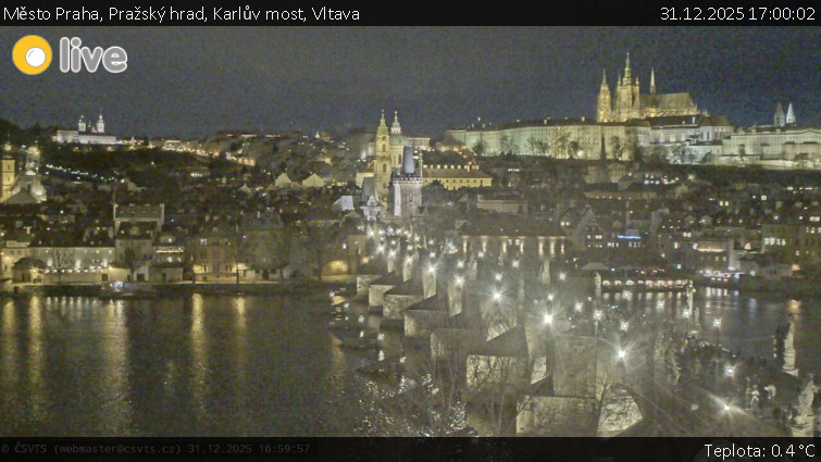 Město Praha - Pražský hrad, Karlův most, Vltava - 31.12.2025 v 17:00