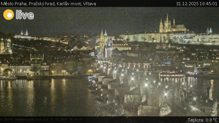 Město Praha - Pražský hrad, Karlův most, Vltava - 31.12.2025 v 18:45