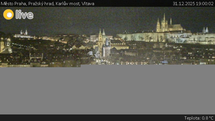 Město Praha - Pražský hrad, Karlův most, Vltava - 31.12.2025 v 19:00