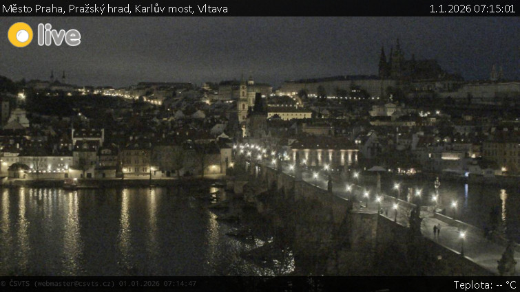 Město Praha - Pražský hrad, Karlův most, Vltava - 1.1.2026 v 07:15