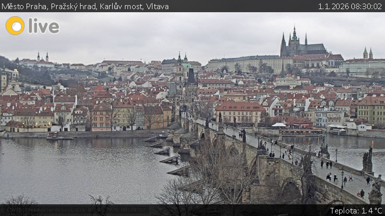 Město Praha - Pražský hrad, Karlův most, Vltava - 1.1.2026 v 08:30
