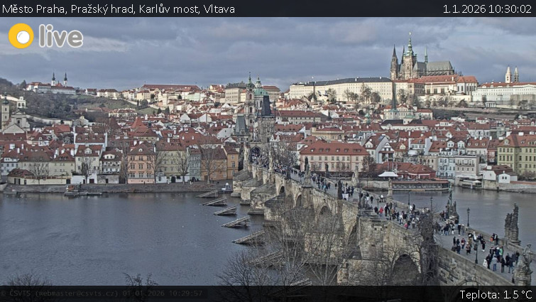 Město Praha - Pražský hrad, Karlův most, Vltava - 1.1.2026 v 10:30