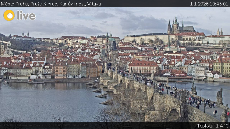 Město Praha - Pražský hrad, Karlův most, Vltava - 1.1.2026 v 10:45