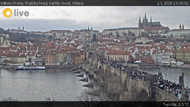 Město Praha - Pražský hrad, Karlův most, Vltava - 1.1.2026 v 15:00