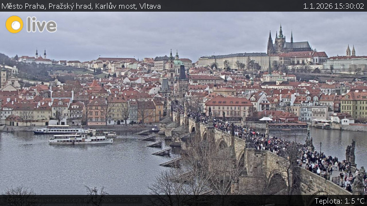 Město Praha - Pražský hrad, Karlův most, Vltava - 1.1.2026 v 15:30