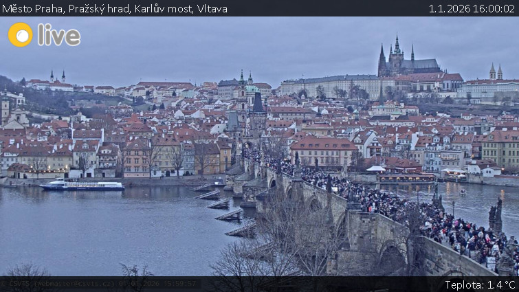 Město Praha - Pražský hrad, Karlův most, Vltava - 1.1.2026 v 16:00
