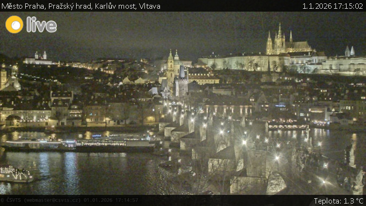 Město Praha - Pražský hrad, Karlův most, Vltava - 1.1.2026 v 17:15