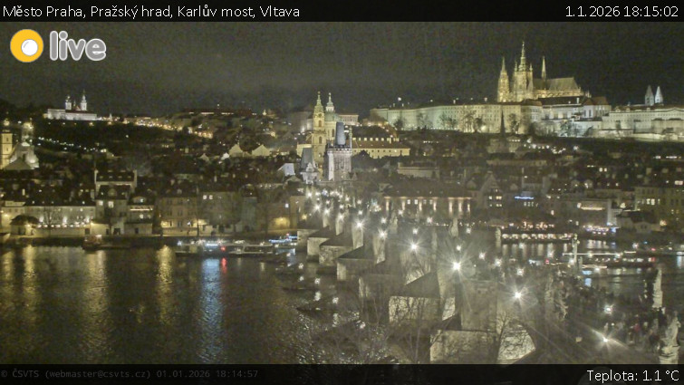 Město Praha - Pražský hrad, Karlův most, Vltava - 1.1.2026 v 18:15