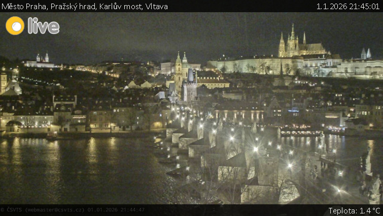 Město Praha - Pražský hrad, Karlův most, Vltava - 1.1.2026 v 21:45