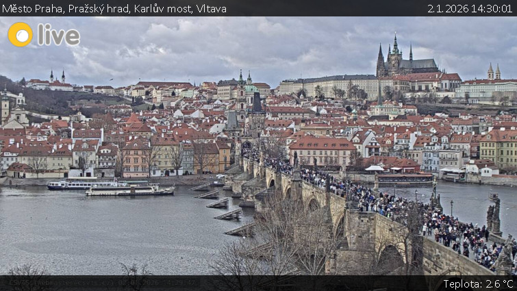 Město Praha - Pražský hrad, Karlův most, Vltava - 2.1.2026 v 14:30