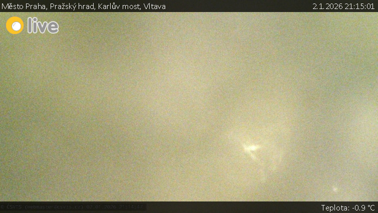 Město Praha - Pražský hrad, Karlův most, Vltava - 2.1.2026 v 21:15