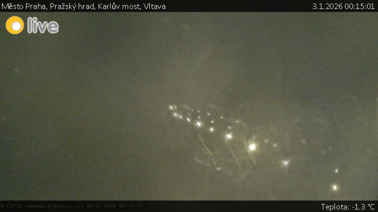 Město Praha - Pražský hrad, Karlův most, Vltava - 3.1.2026 v 00:15