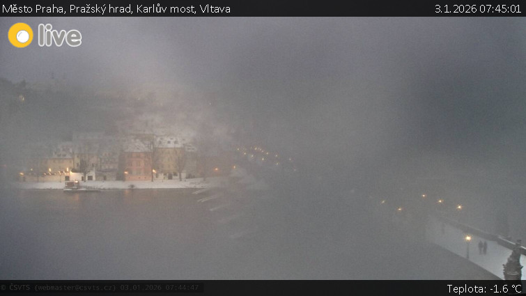 Město Praha - Pražský hrad, Karlův most, Vltava - 3.1.2026 v 07:45
