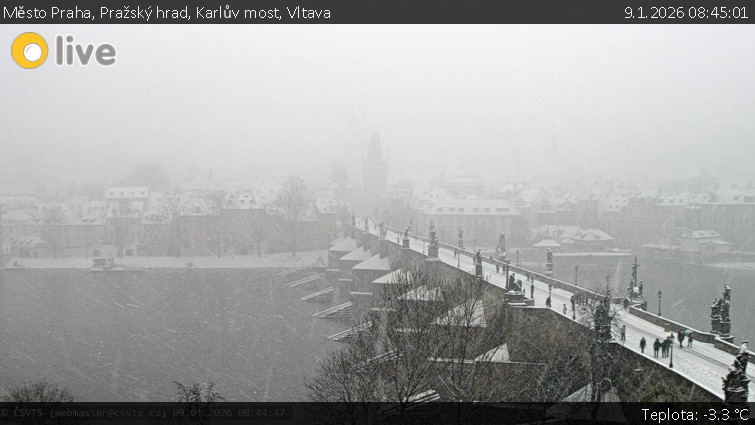 Město Praha - Pražský hrad, Karlův most, Vltava - 9.1.2026 v 08:45