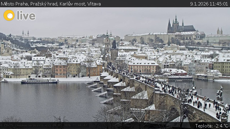 Město Praha - Pražský hrad, Karlův most, Vltava - 9.1.2026 v 11:45