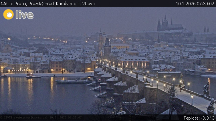 Město Praha - Pražský hrad, Karlův most, Vltava - 10.1.2026 v 07:30