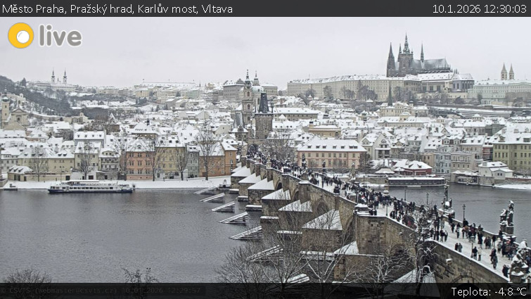 Město Praha - Pražský hrad, Karlův most, Vltava - 10.1.2026 v 12:30