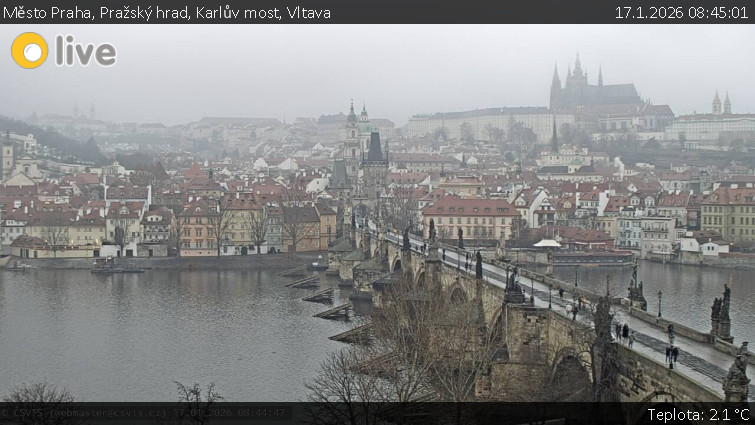 Město Praha - Pražský hrad, Karlův most, Vltava - 17.1.2026 v 08:45