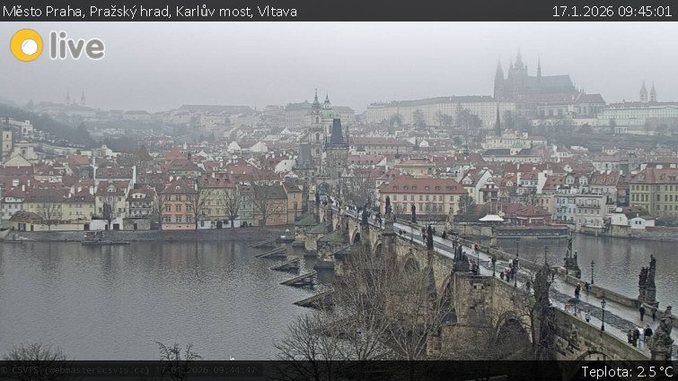 Město Praha - Pražský hrad, Karlův most, Vltava - 17.1.2026 v 09:45
