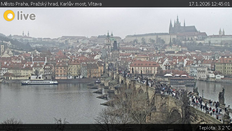 Město Praha - Pražský hrad, Karlův most, Vltava - 17.1.2026 v 12:45