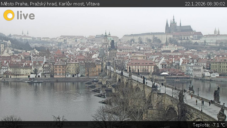 Město Praha - Pražský hrad, Karlův most, Vltava - 22.1.2026 v 08:30