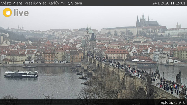 Město Praha - Pražský hrad, Karlův most, Vltava - 24.1.2026 v 11:15