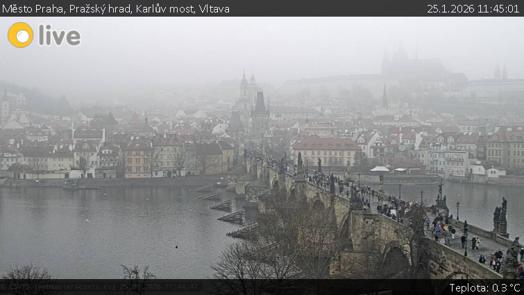 Město Praha - Pražský hrad, Karlův most, Vltava - 25.1.2026 v 11:45
