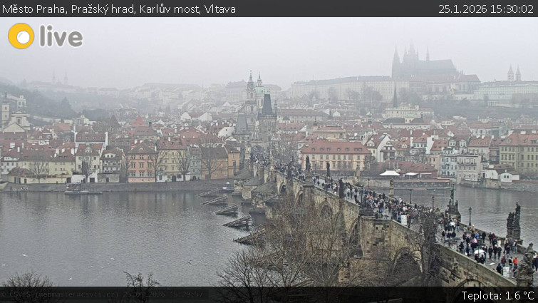 Město Praha - Pražský hrad, Karlův most, Vltava - 25.1.2026 v 15:30