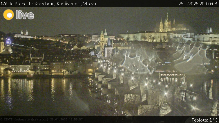 Město Praha - Pražský hrad, Karlův most, Vltava - 26.1.2026 v 20:00
