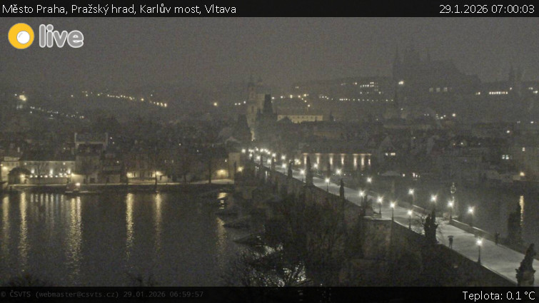 Město Praha - Pražský hrad, Karlův most, Vltava - 29.1.2026 v 07:00
