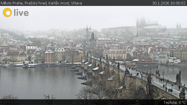 Město Praha - Pražský hrad, Karlův most, Vltava - 30.1.2026 v 10:00