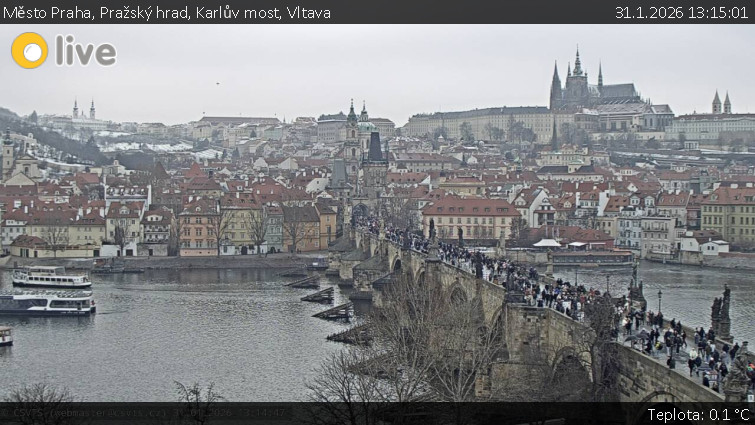 Město Praha - Pražský hrad, Karlův most, Vltava - 31.1.2026 v 13:15