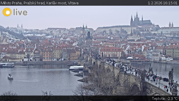 Město Praha - Pražský hrad, Karlův most, Vltava - 1.2.2026 v 16:15