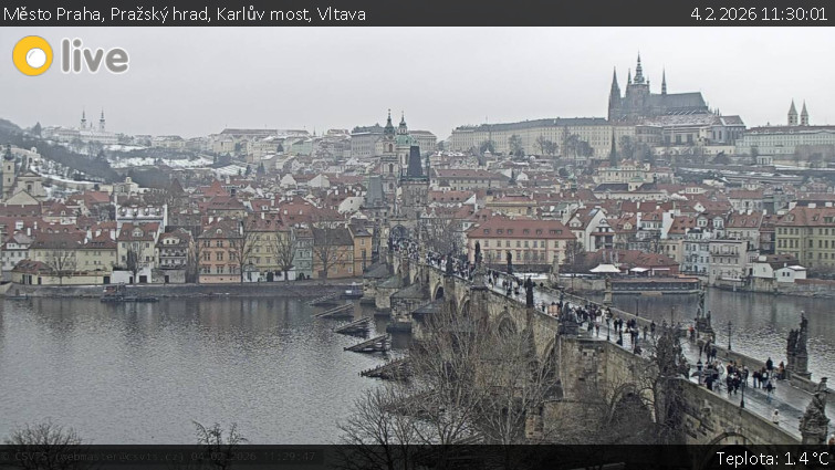 Město Praha - Pražský hrad, Karlův most, Vltava - 4.2.2026 v 11:30