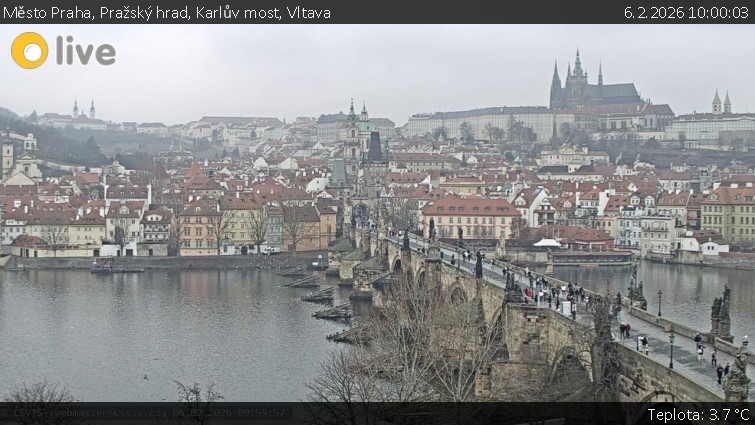 Město Praha - Pražský hrad, Karlův most, Vltava - 6.2.2026 v 10:00