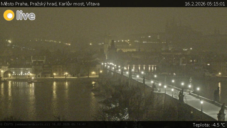 Město Praha - Pražský hrad, Karlův most, Vltava - 16.2.2026 v 05:15