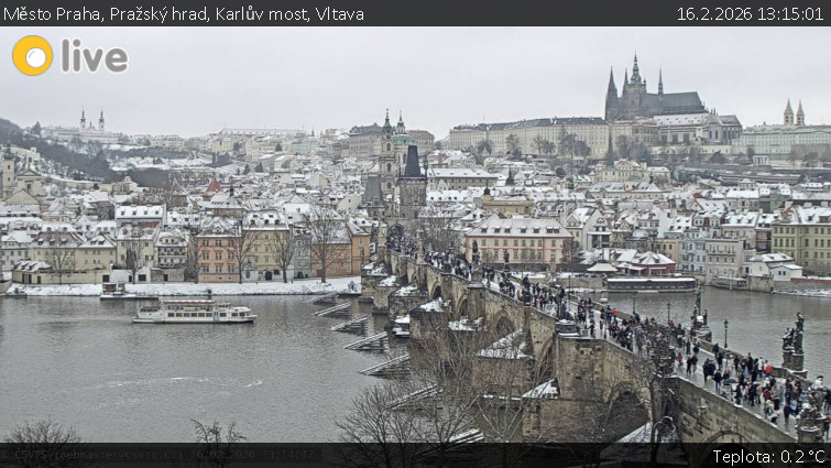 Město Praha - Pražský hrad, Karlův most, Vltava - 16.2.2026 v 13:15